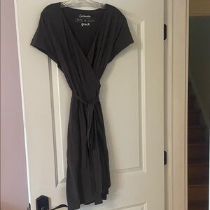 Pact Gray Midi Wrap Dress with Tie Waist
